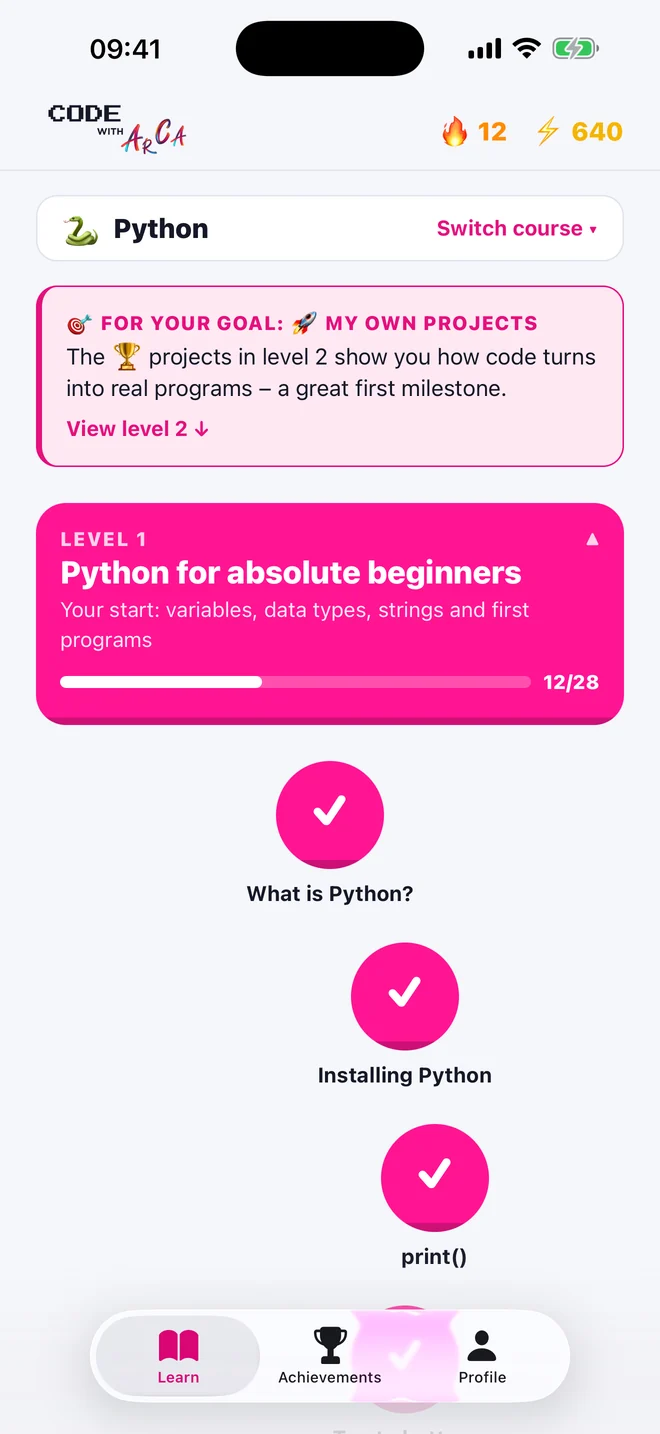 Learning path in light mode